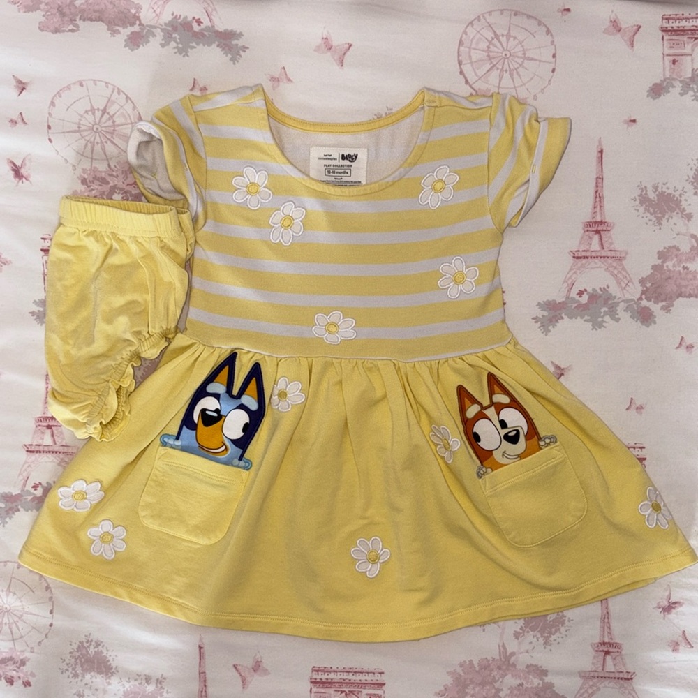 Little Sleepies Bluey Garden Games Pocket Dress with matching bloomer 12-18mo